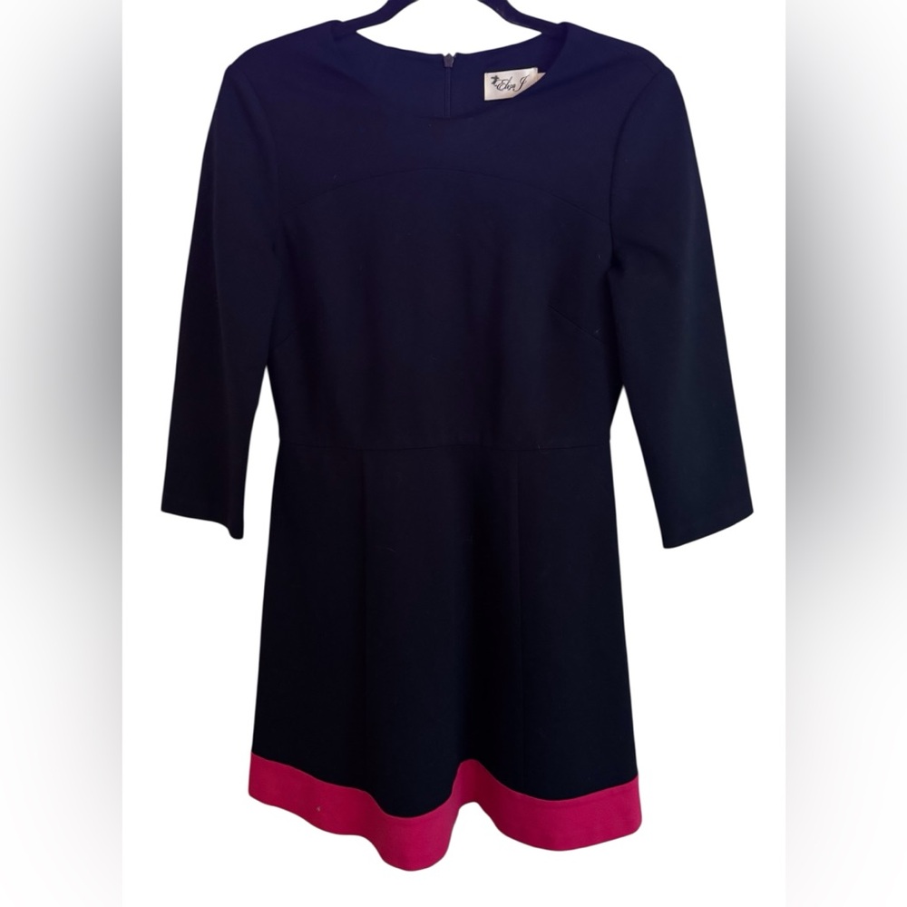 Eliza J Dress Womens 10P Blue Colorblock Fit Flare 3/4 Sleeve Knit Work Office - Picture 2 of 9